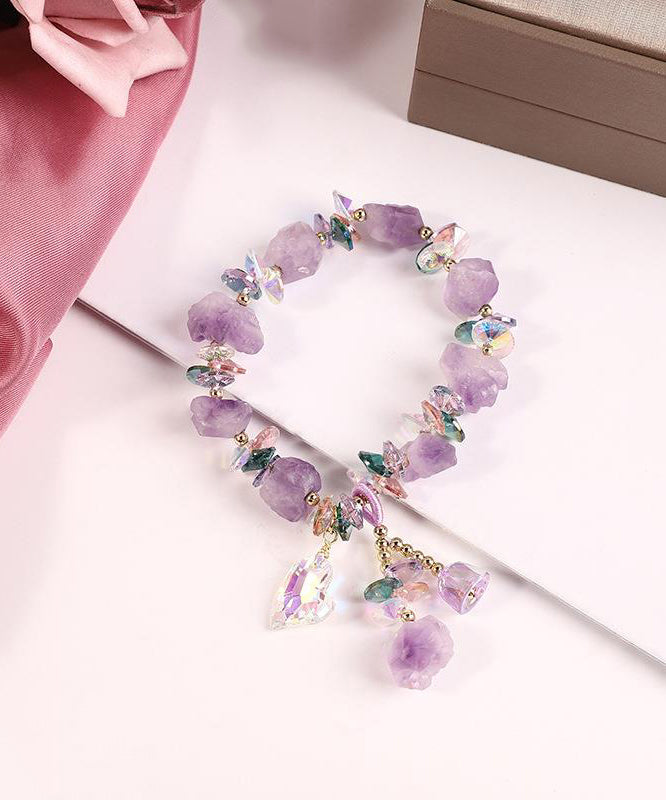 Bracelet à breloques asymétrique élégant en perles de cristal violet clair - TrendAura