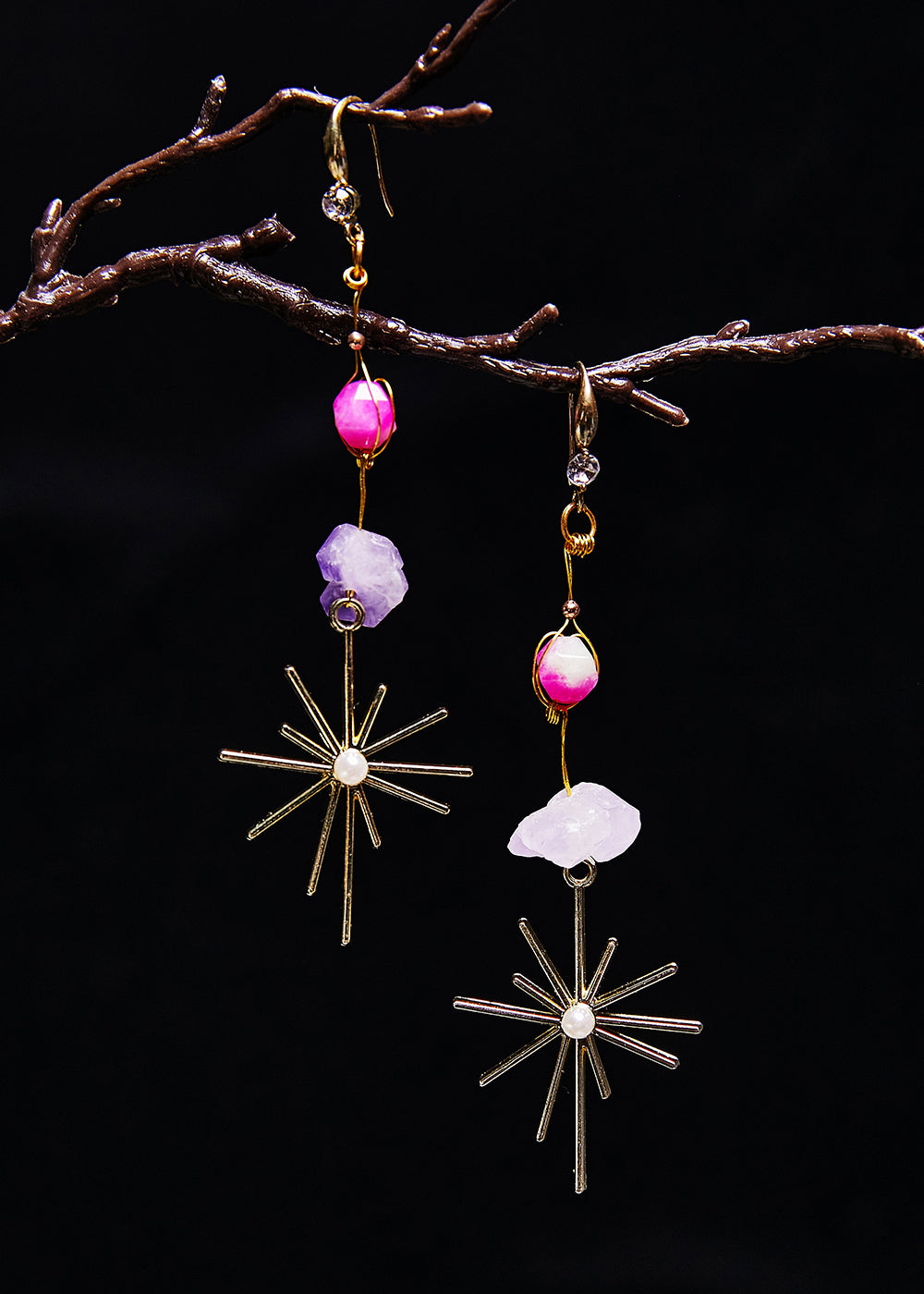 Boucles d'oreilles pendantes élégantes à longs glands en jade multicolore - TrendAura
