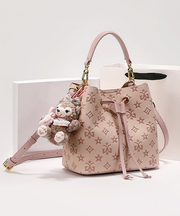Sac seau élégant en cuir de veau rose gaufré - TrendAura