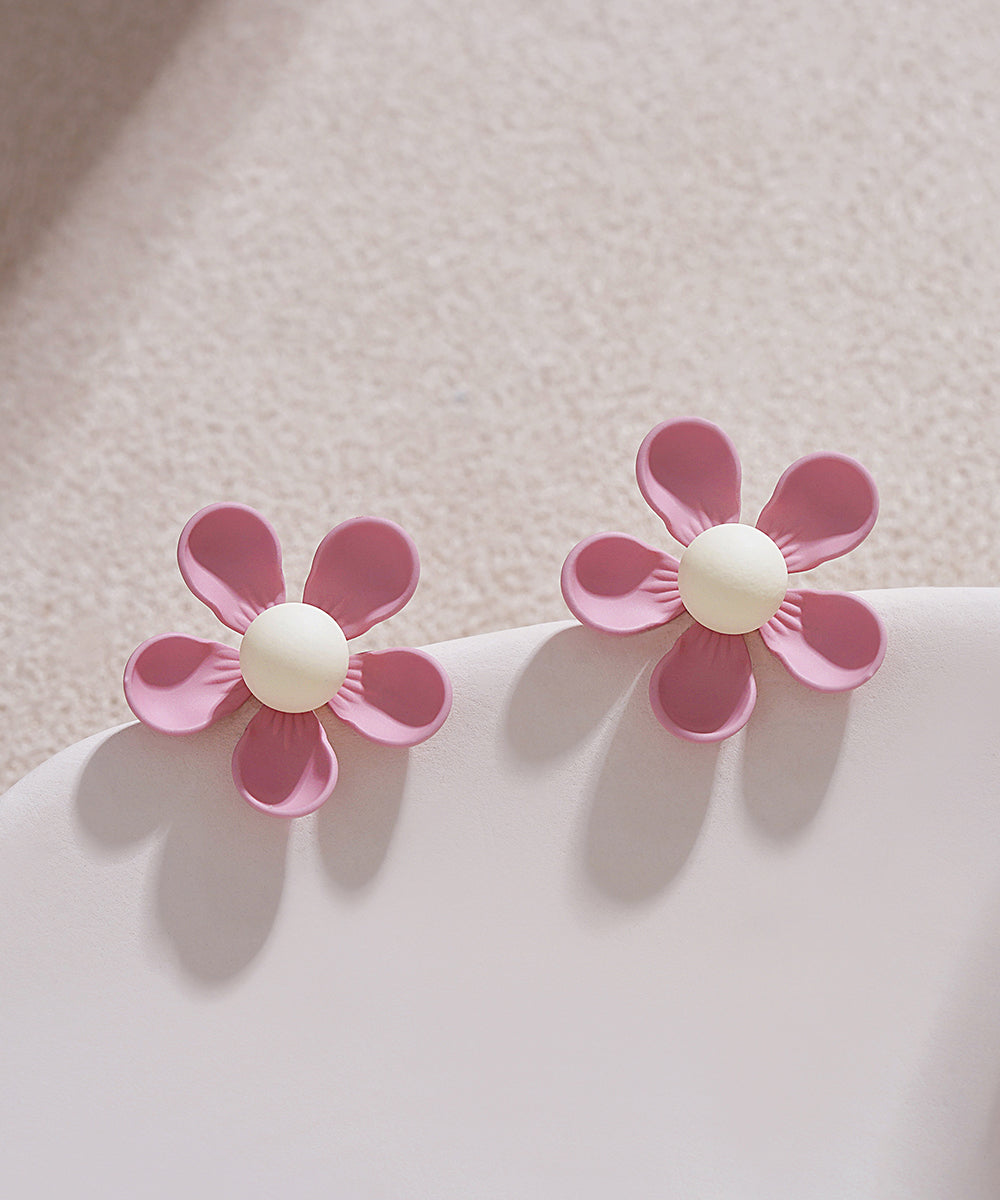 Boucles d'oreilles à tige élégantes en alliage d'argent sterling rose à motif floral - TrendAura