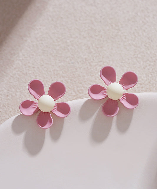 Boucles d'oreilles à tige élégantes en alliage d'argent sterling rose à motif floral - TrendAura