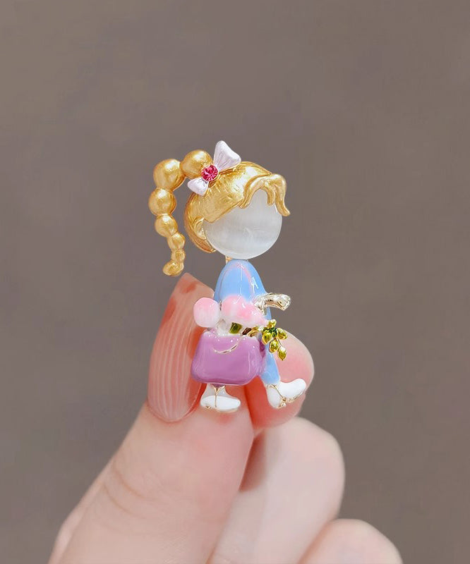 Broches élégantes en alliage arc-en-ciel avec pierre œil de chat et glaçage goutte à goutte pour petite fille - TrendAura