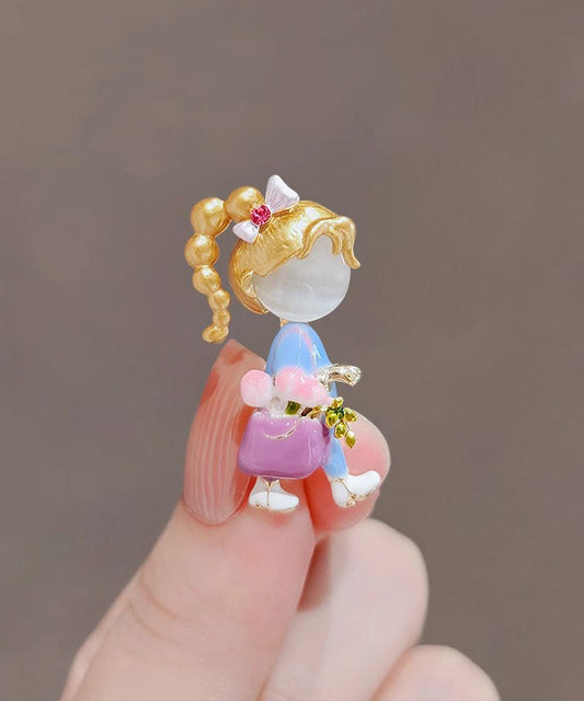 Broches élégantes en alliage arc-en-ciel avec pierre œil de chat et glaçage goutte à goutte pour petite fille - TrendAura