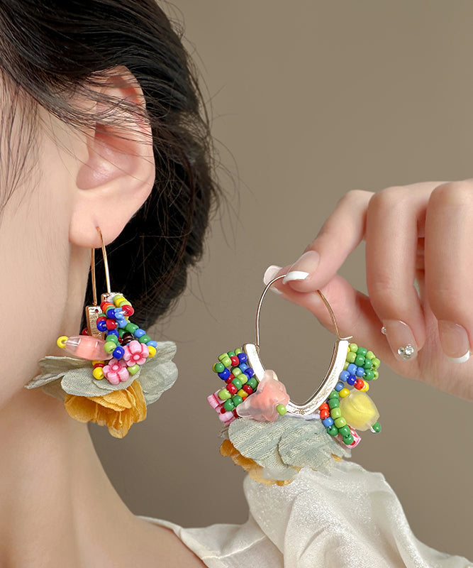 Boucles d'oreilles créoles florales élégantes en alliage de cuivre arc-en-ciel - TrendAura