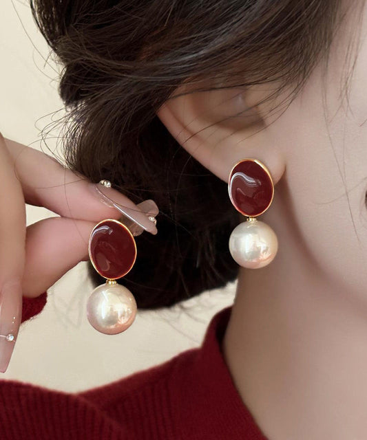 Boucles d'oreilles élégantes en cuivre rouge doré et perles - TrendAura