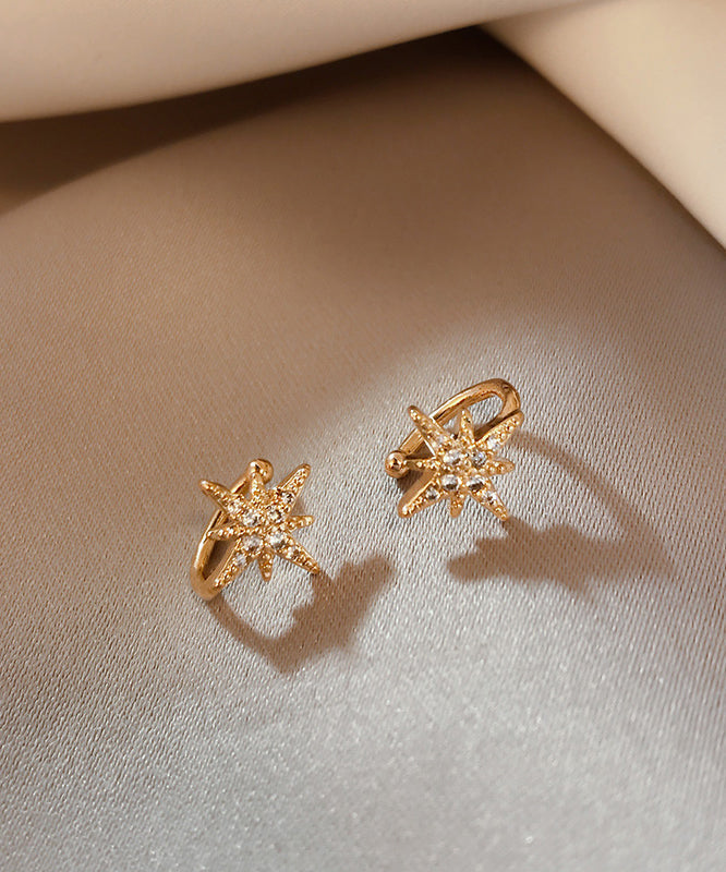 Boucles d'oreilles élégantes à clous en or rose, cuivre et zircon hexagramme - TrendAura