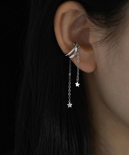 Boucles d'oreilles pendantes élégantes en soie, cuivre et zircon, avec pampilles en forme d'étoile - TrendAura