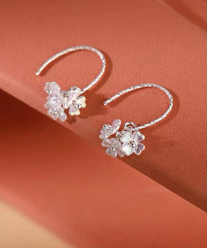 Boucles d'oreilles créoles élégantes en soie, argent sterling, acrylique et fleurs - TrendAura