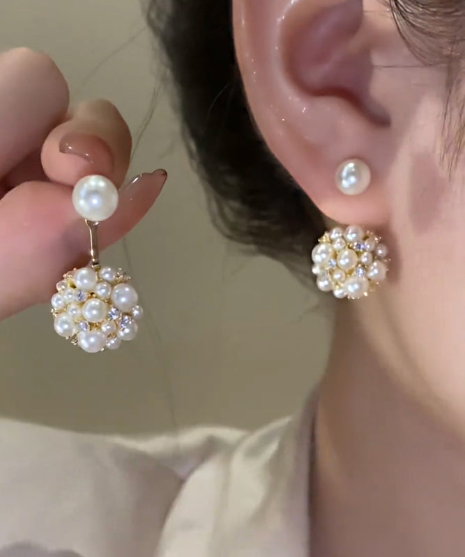 Boucles d'oreilles à tige élégantes en cuivre blanc avec perles de zircon surdorées - TrendAura