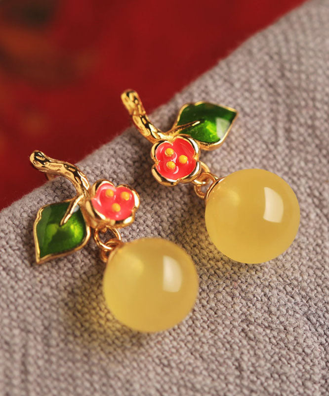 Boucles d'oreilles pendantes élégantes en argent sterling jaune, émail et cire d'abeille. - TrendAura