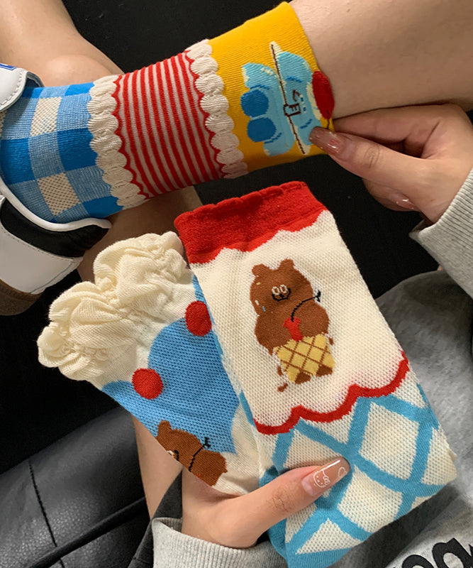 Chaussettes mi-mollet fines et mignonnes en jacquard à motif dessin animé pour l'été - TrendAura