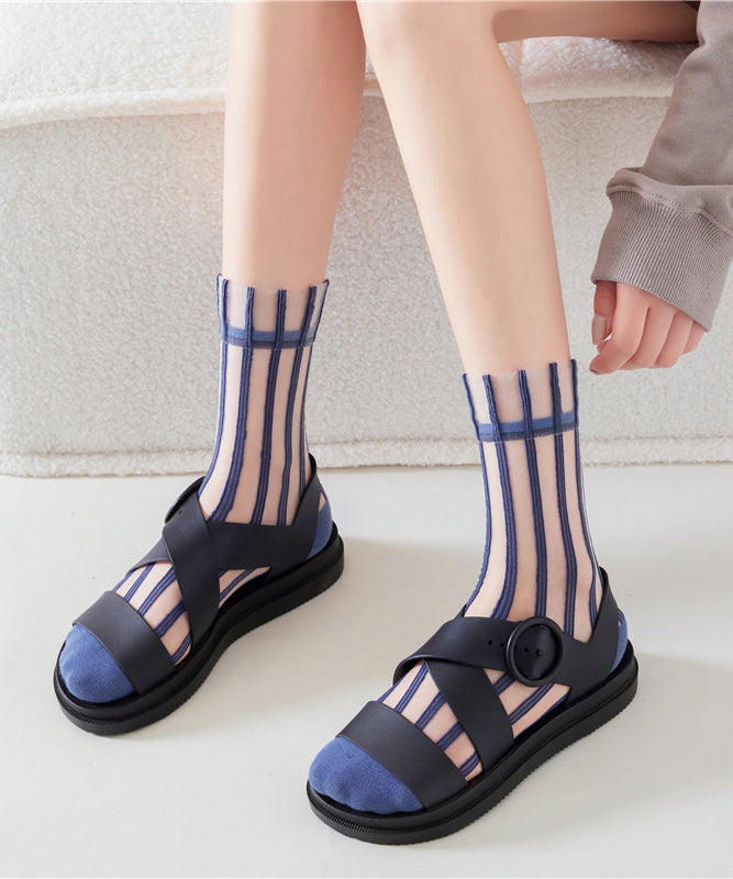 Chaussettes mi-mollet d'été à fines rayures en maille transparente - TrendAura