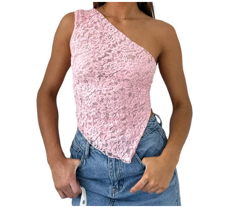 Mila Open Back Lace Top For Women Elegant Summer Essential With Delicate Asymmetrical Design