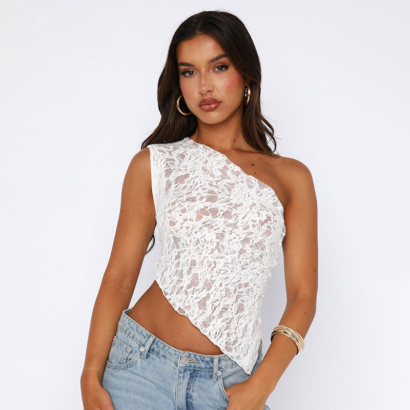 Mila Open Back Lace Top For Women Elegant Summer Essential With Delicate Asymmetrical Design