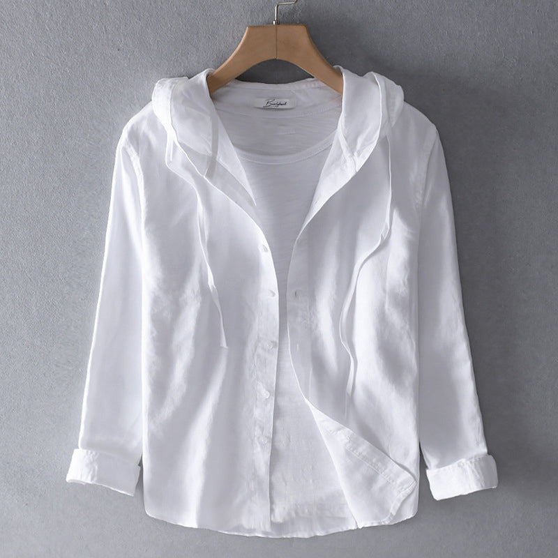 TrendAura Mens Hooded Shirt In Lightweight Fabric With Relaxed Fit For Casual Layering Long Sleeve Button Closure