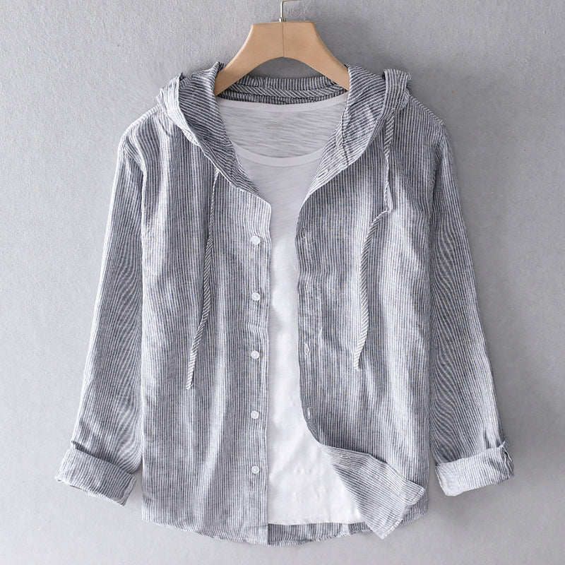 TrendAura Mens Hooded Shirt In Lightweight Fabric With Relaxed Fit For Casual Layering Long Sleeve Button Closure