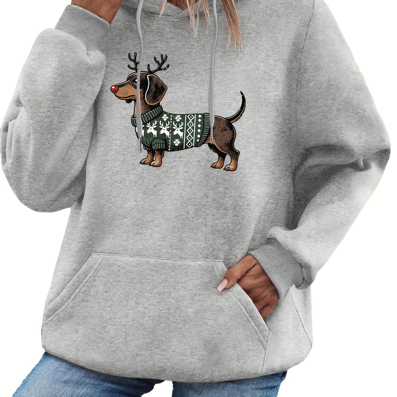 Sweet Dachshund Print Hoodie for Women