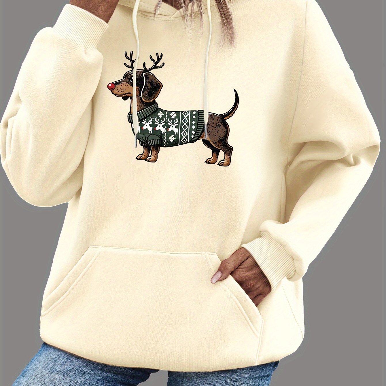 Sweet Dachshund Print Hoodie for Women