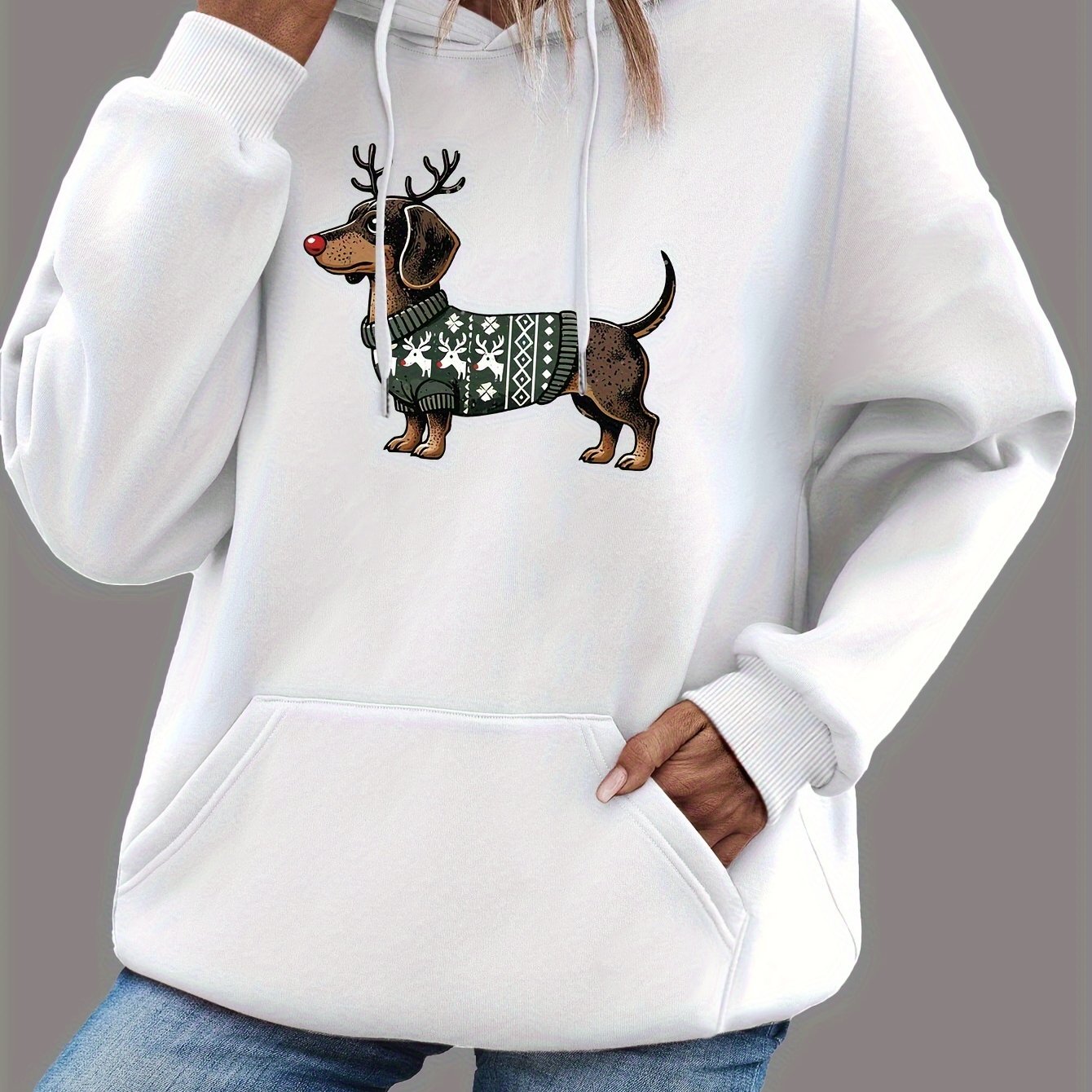 Sweet Dachshund Print Hoodie for Women