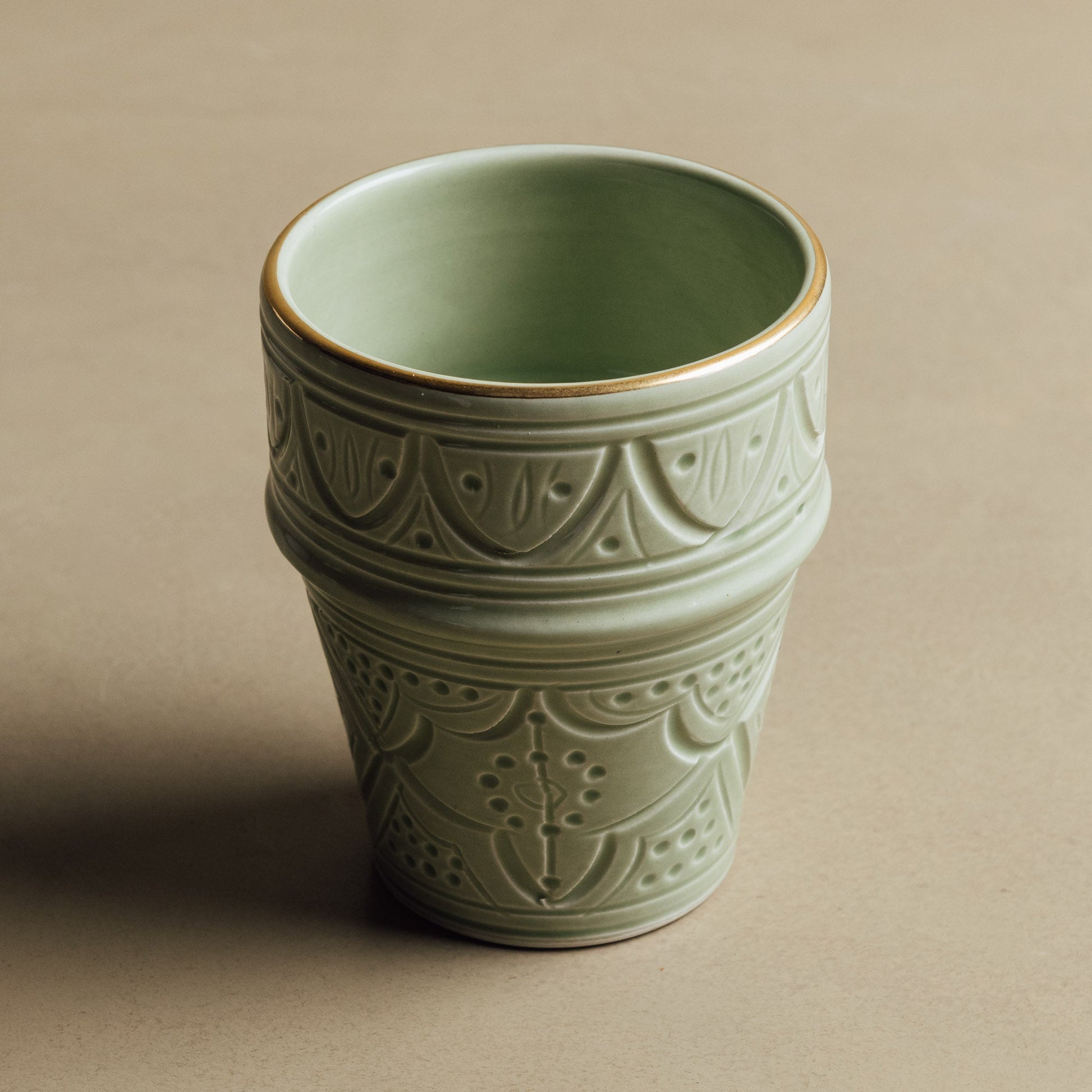 Zagora Green Cup - Moroccan Dinnerware Adorned with 12 Carat Gold Accents - TrendAura