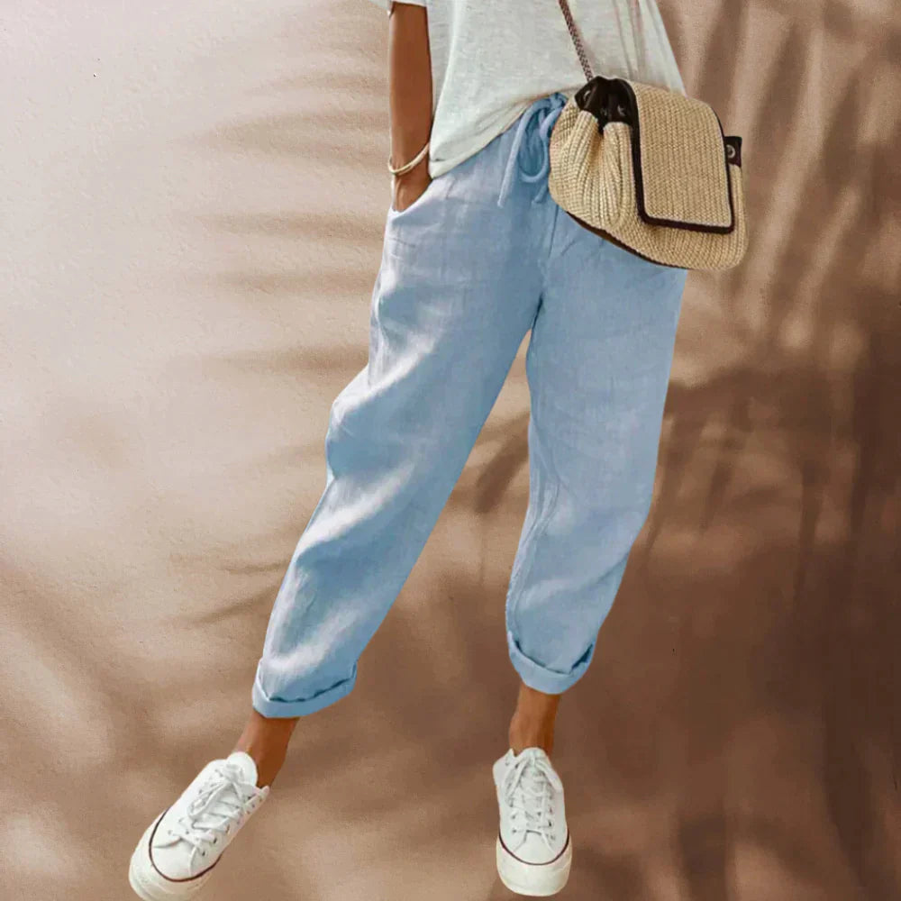Casual pants for women - elastic waist - drawstring - lightweight and casual clothing