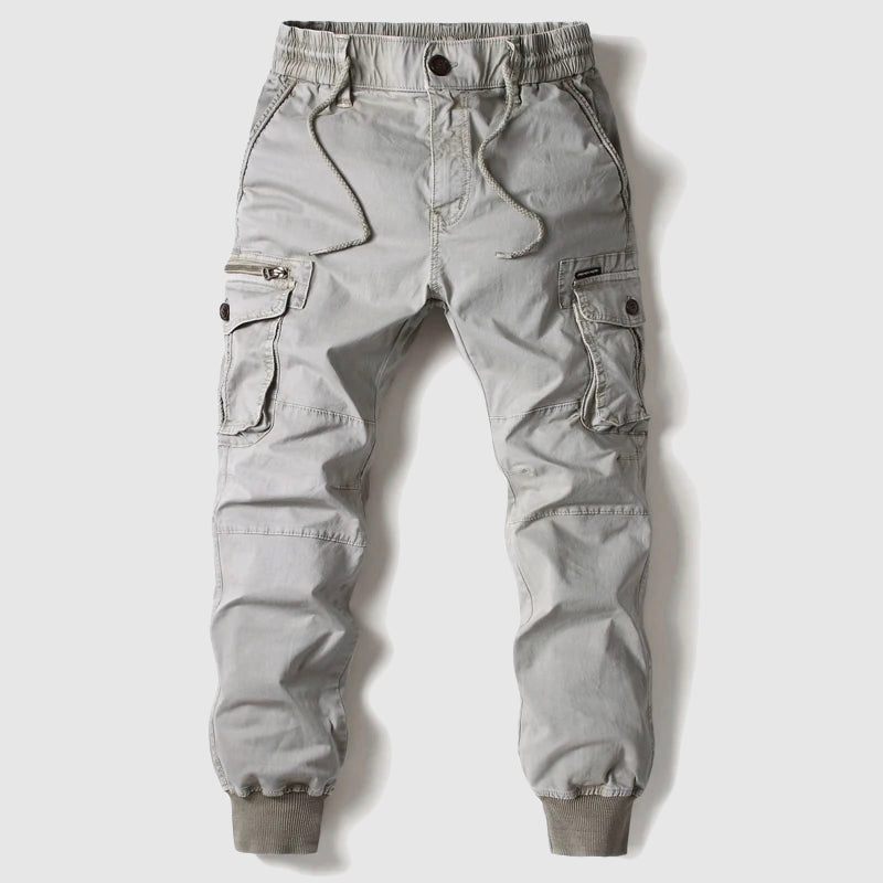 Aaron Men's Khaki Cargo Jogger Pants With Utility Pockets And Slim Tapered Fit For Daily Wear