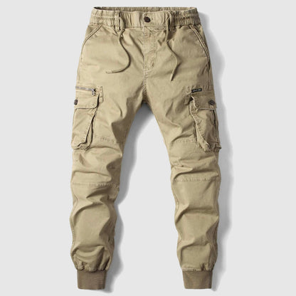 Aaron Men's Khaki Cargo Jogger Pants With Utility Pockets And Slim Tapered Fit For Daily Wear