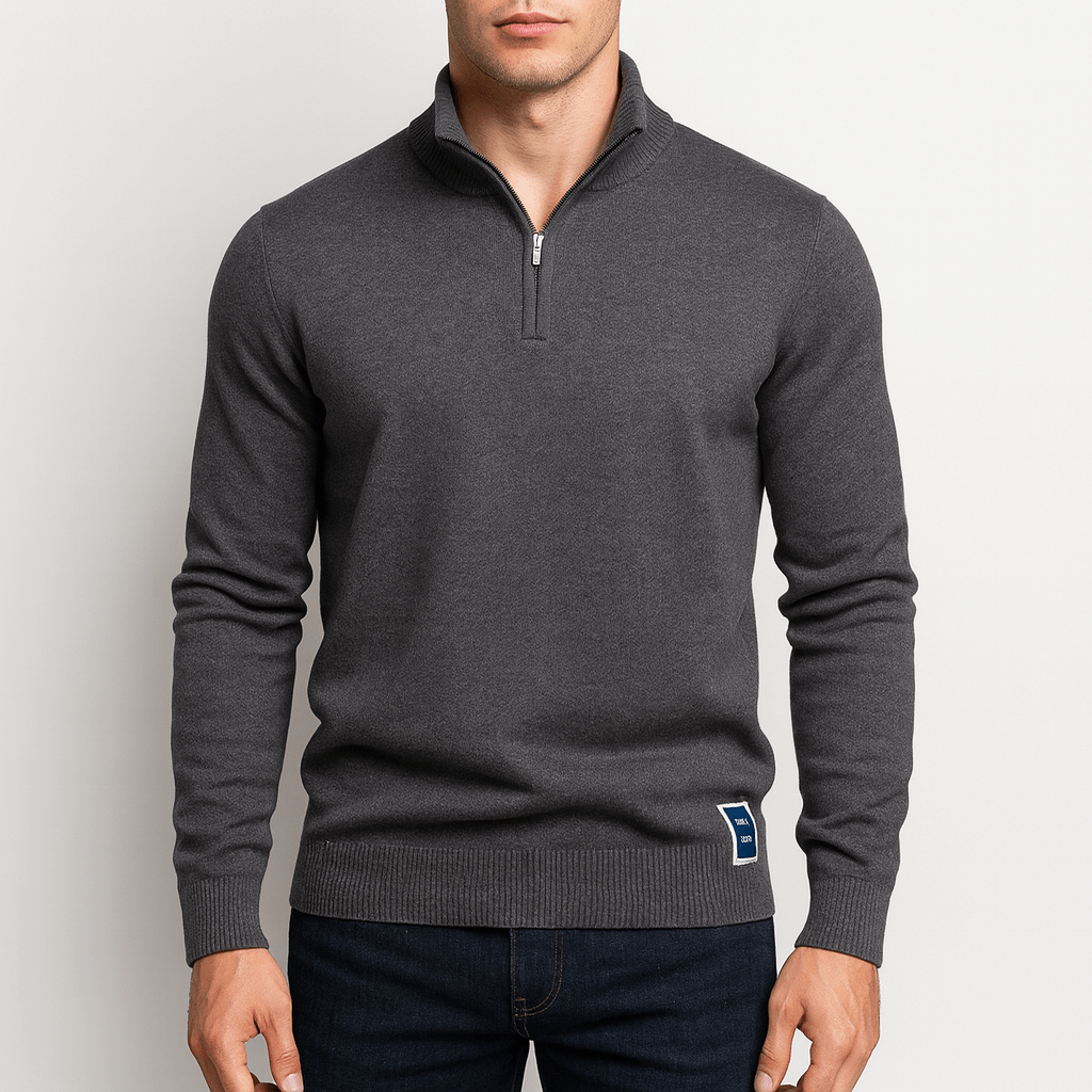 Half-zip pullover with stand-up collar