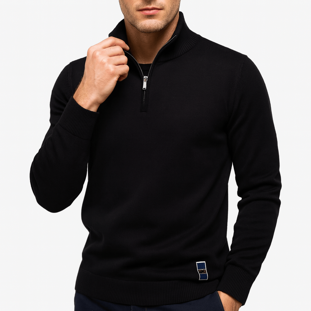 Half-zip pullover with stand-up collar