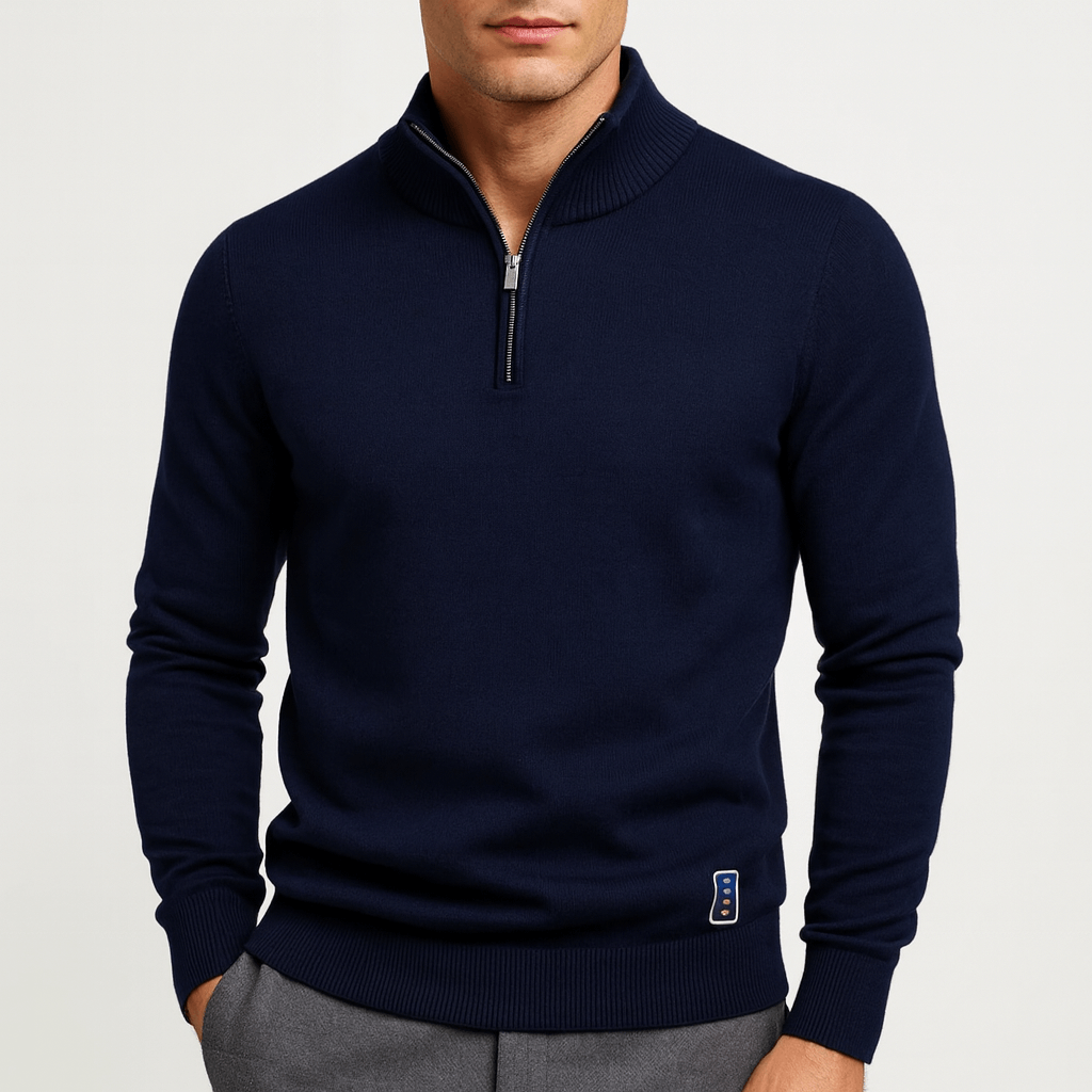 Half-zip pullover with stand-up collar
