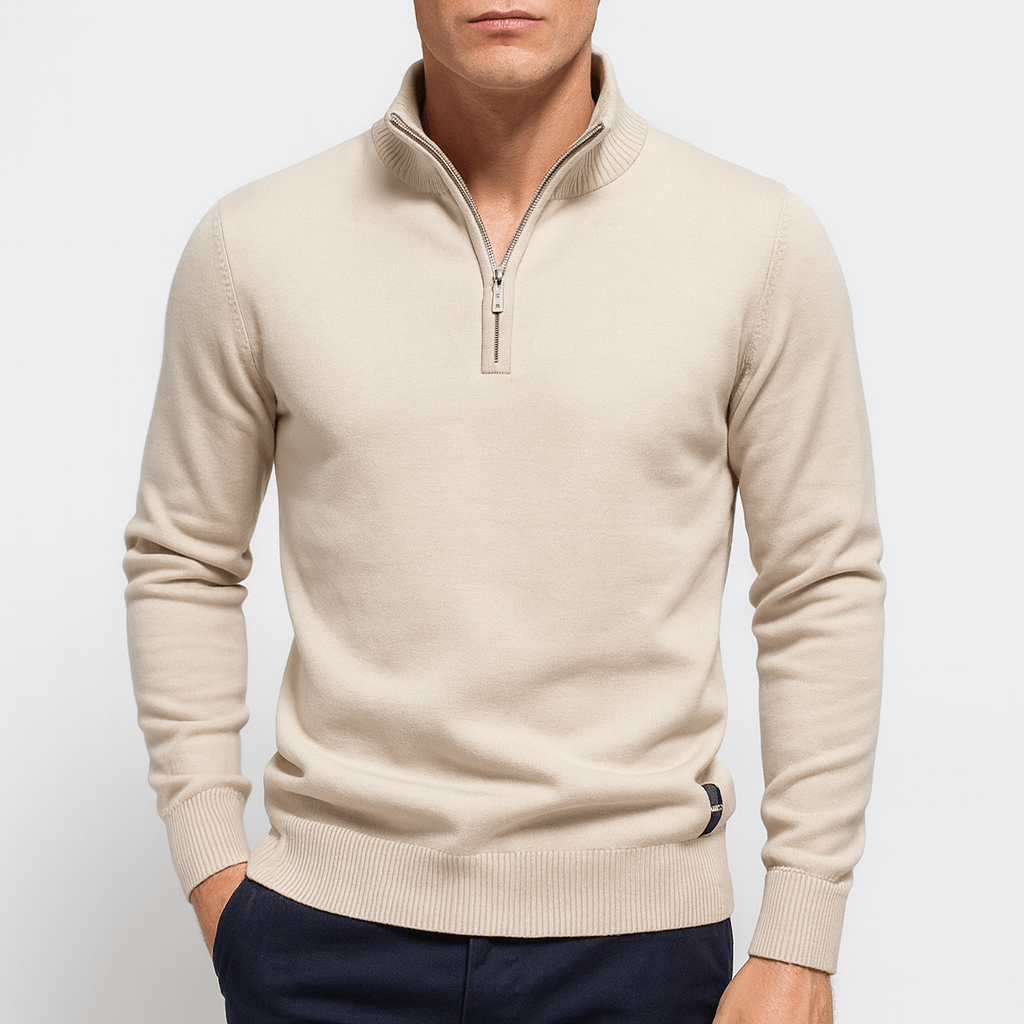Half-zip pullover with stand-up collar