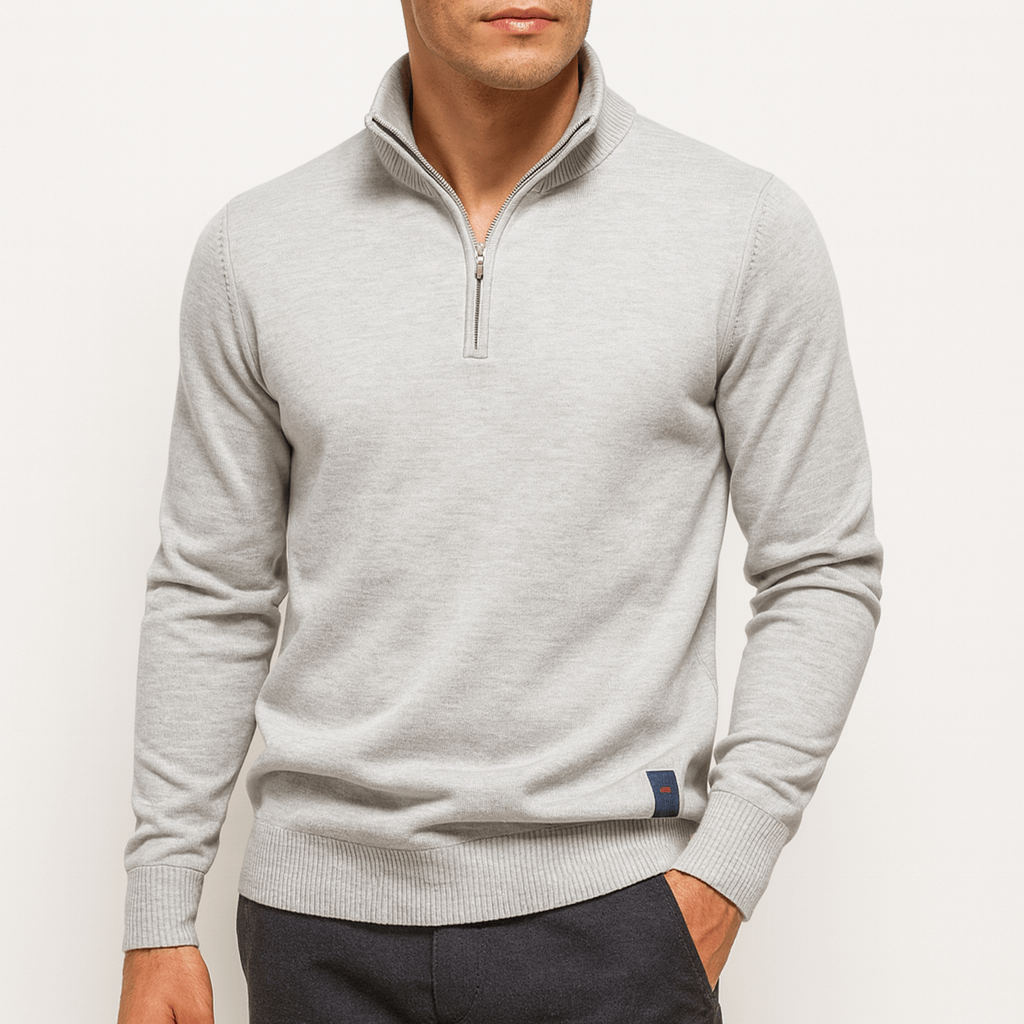Half-zip pullover with stand-up collar