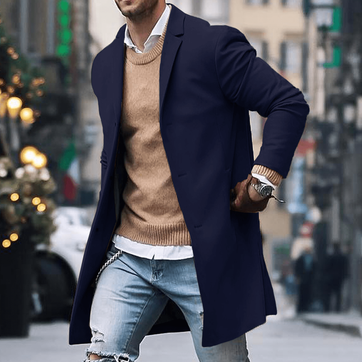 John Mens Classic Long Street Style Coat by TrendAura Timeless Tailoring for Modern Winter Wardrobe
