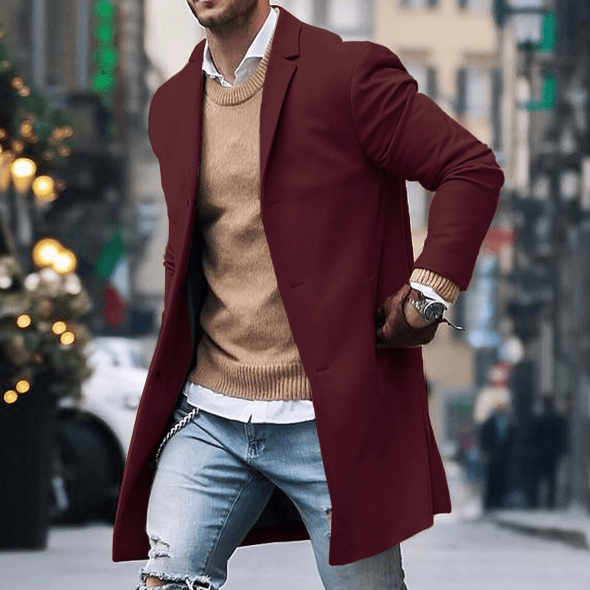 John Mens Classic Long Street Style Coat by TrendAura Timeless Tailoring for Modern Winter Wardrobe