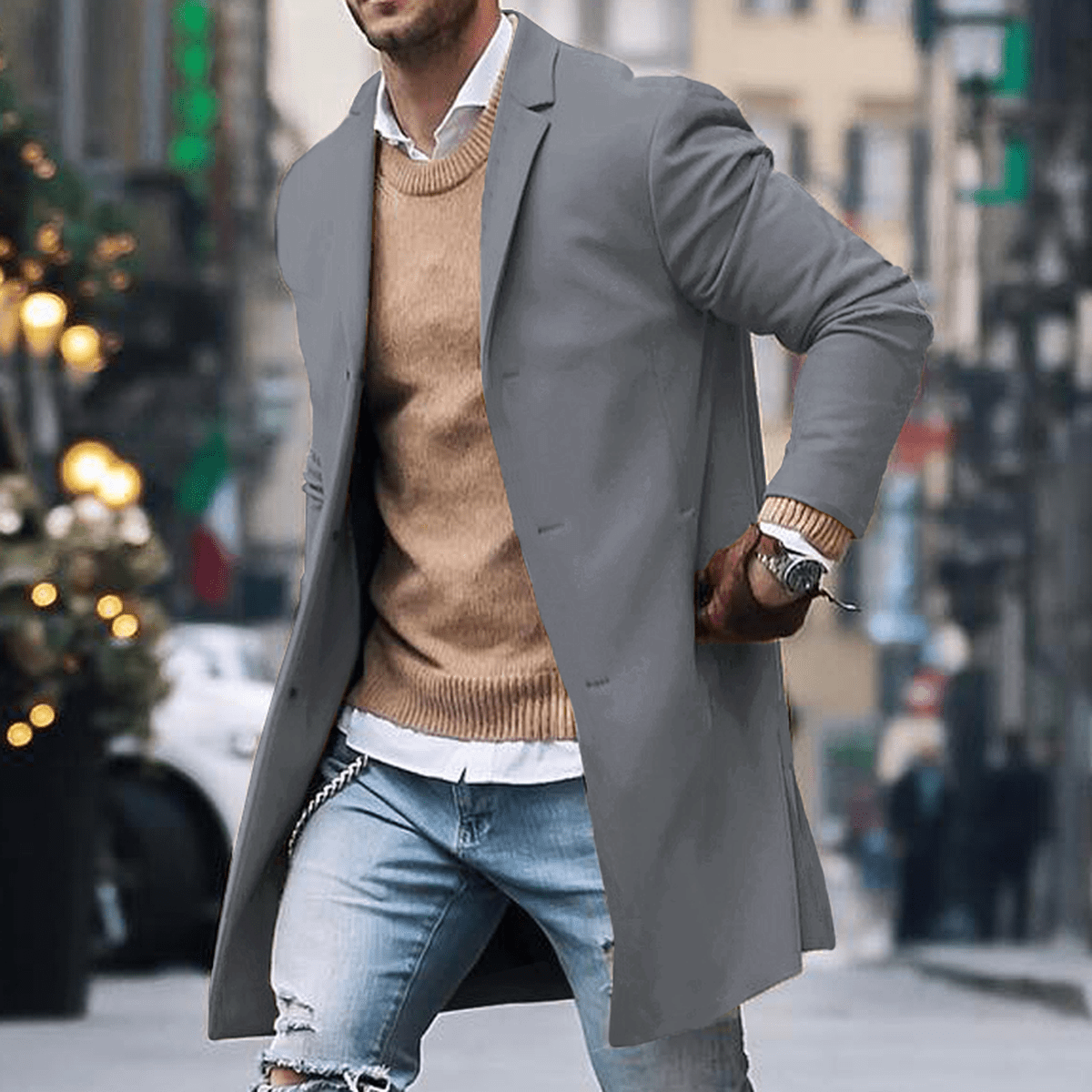 John Mens Classic Long Street Style Coat by TrendAura Timeless Tailoring for Modern Winter Wardrobe