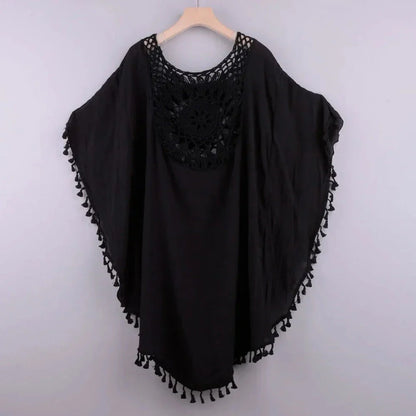 Tassel-Trim Beach Crochet Cover-Up