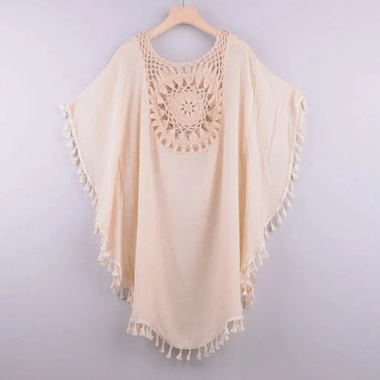 Tassel-Trim Beach Crochet Cover-Up