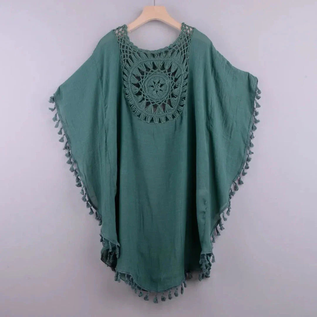 Tassel-Trim Beach Crochet Cover-Up