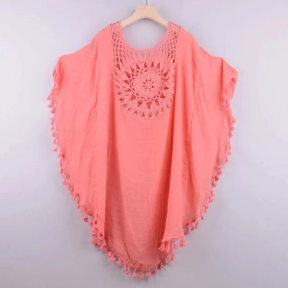 Tassel-Trim Beach Crochet Cover-Up