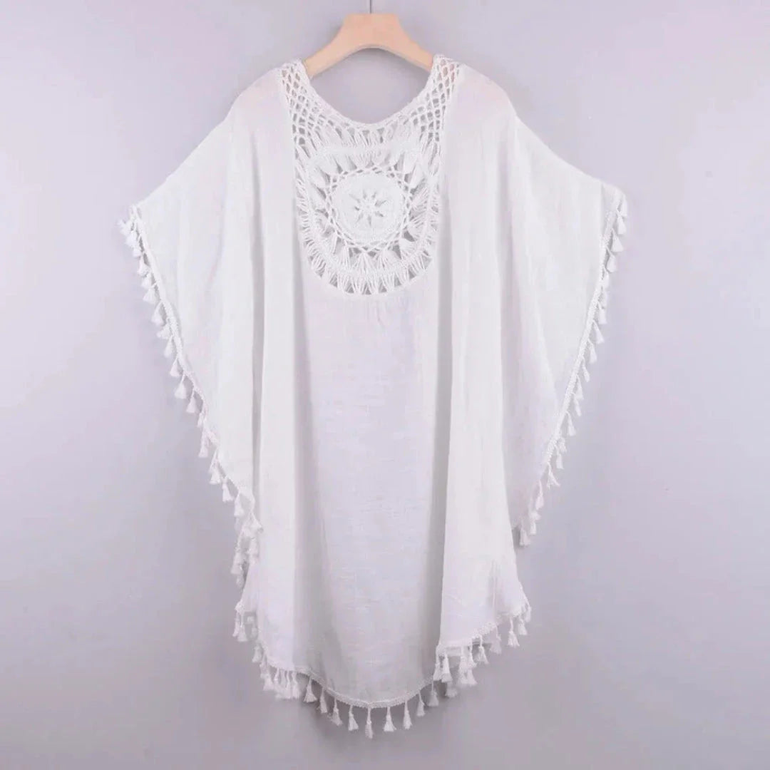 Tassel-Trim Beach Crochet Cover-Up