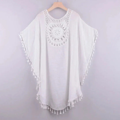 Tassel-Trim Beach Crochet Cover-Up