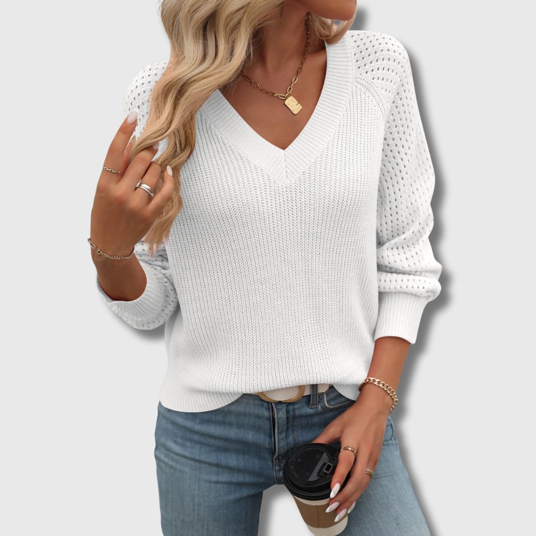 Women's V-Neck Sweater with Soft Fabric and Classic Design