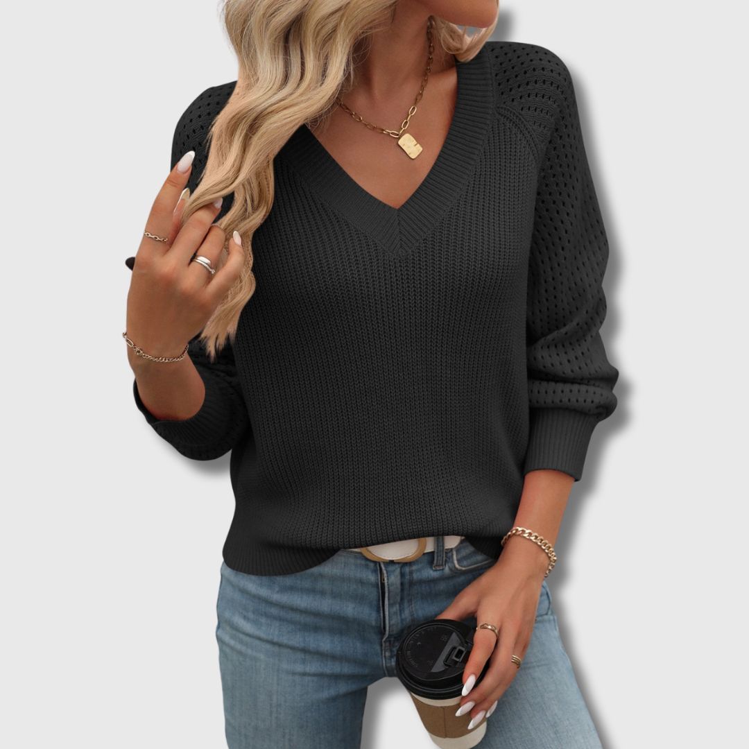 Women's V-Neck Sweater with Soft Fabric and Classic Design