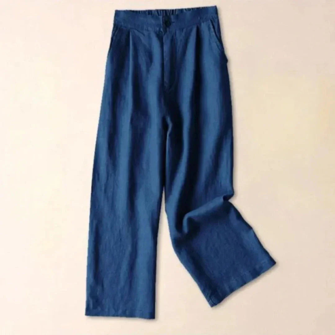 Terry Blend High Waist Wide Leg Linen Trousers