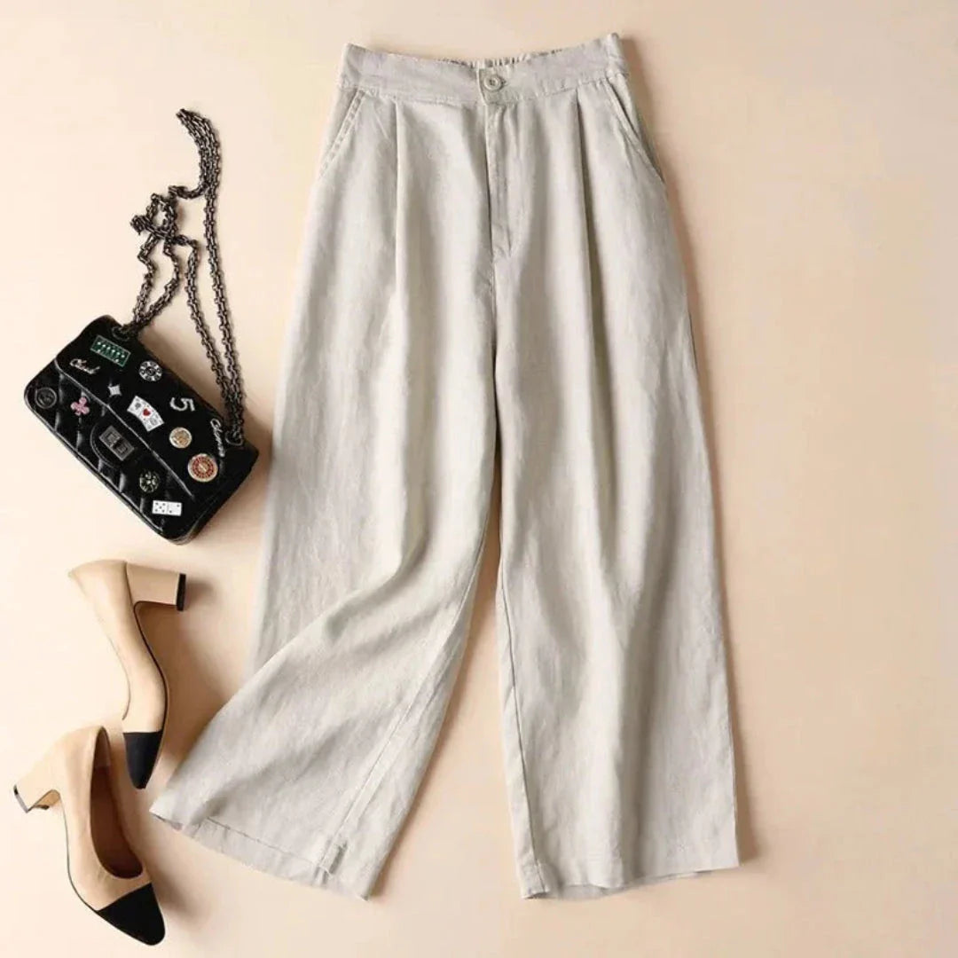 Terry Blend High Waist Wide Leg Linen Trousers
