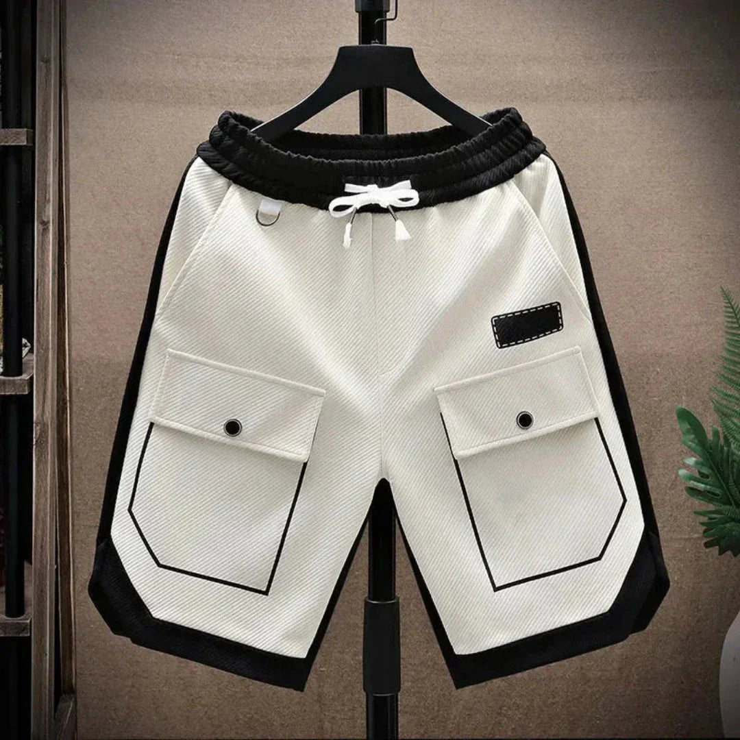 Waylynn Theo Contrast Trim Cargo Shorts For Men With Elastic Drawstring Waist And Dual Front Pockets