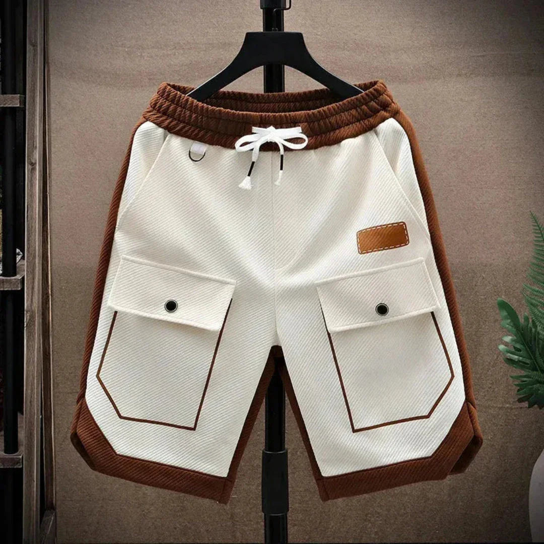 Waylynn Theo Contrast Trim Cargo Shorts For Men With Elastic Drawstring Waist And Dual Front Pockets