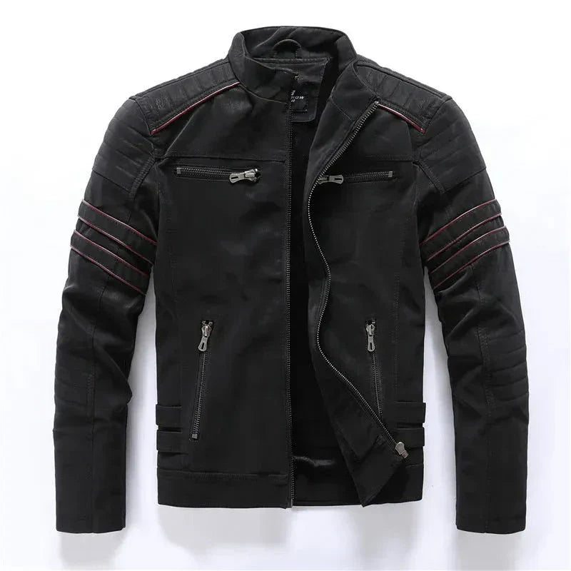 Theo Moto Biker Jacket For Men Weather Resistant Fabric With Zipper Pockets By TrendAura