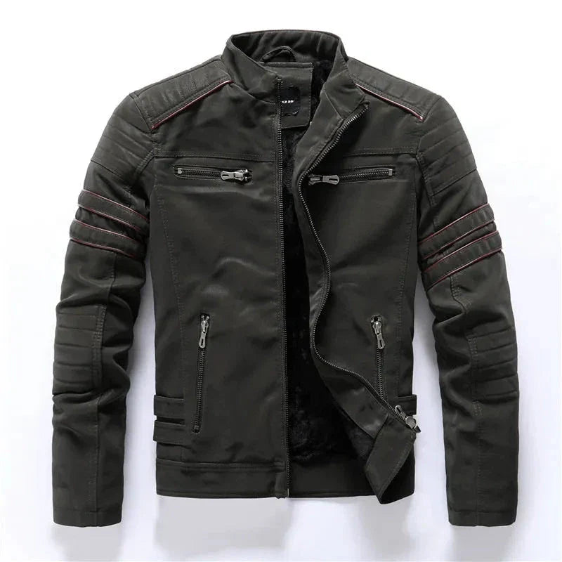 Theo Moto Biker Jacket For Men Weather Resistant Fabric With Zipper Pockets By TrendAura