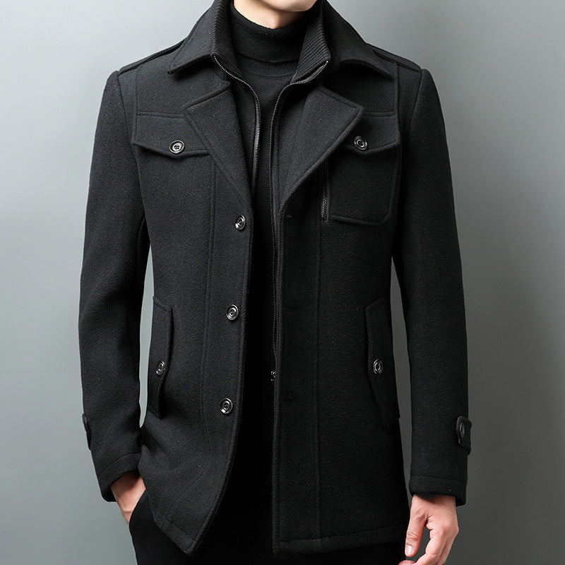 TrendAura Mens Wool Blend Jacket With Notched Lapel Epaulettes And Structured Fit Button Front